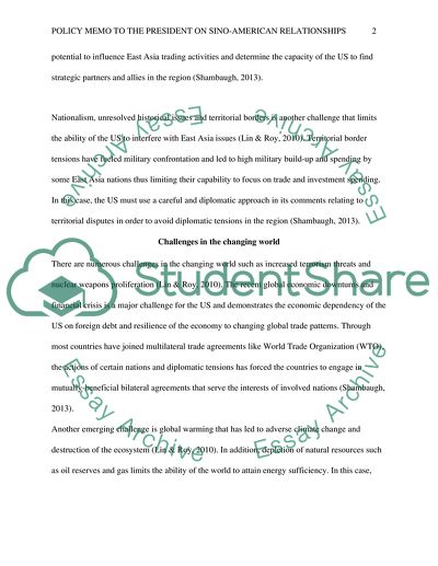 Policy memo to the President on Sino-American relationships