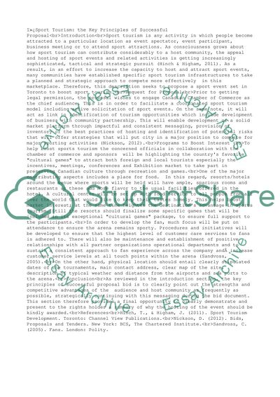 Sport Tourism: the Key Principles of Successful Proposal