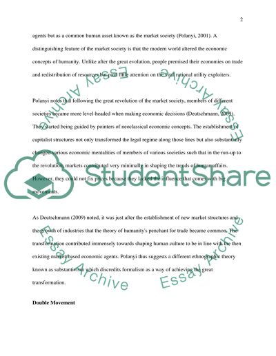 What is Polanyis central thesis in The Great Transformation Define double move- ment