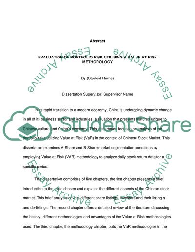 Utilising a Value at Risk Methodology