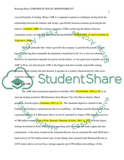 Corporate Social Responsibility of Perus Mining Industry