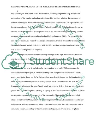 Research/ Detail Paper of the Religion of the Sunni Muslim People