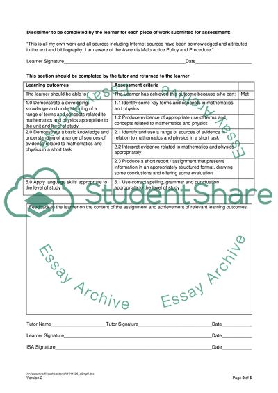 L2 Maths and Physics Short Task