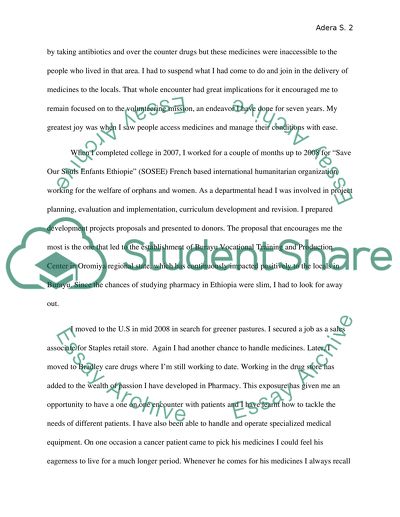 Personal Statment for Pharmacy School