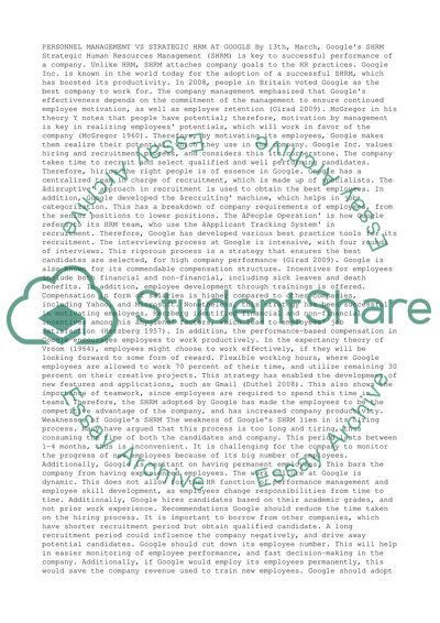 Personel Management VS Strategic HRM at google