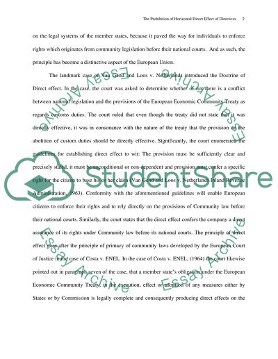 The Prohibition of Horizontal Direct Effect of Directives