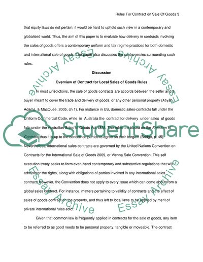 Rules about Delivery in Contracts Involving the Sales of Goods