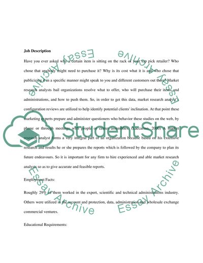 Career Analysis of a Market Associate