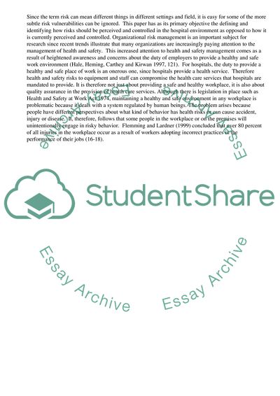 The Perception of Risk Management in UK Hospitals