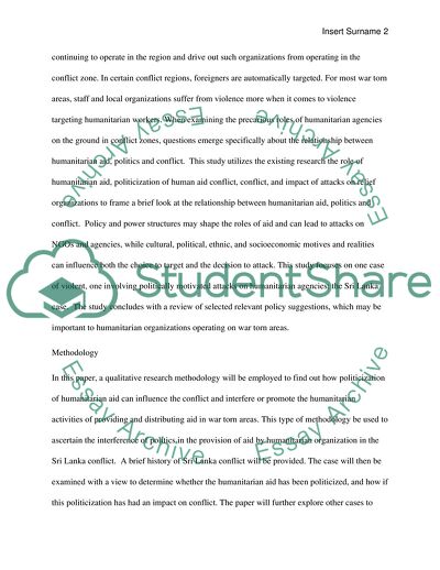 The Provision of Aid by Humanitarian Organization in the Sri Lanka Conflict