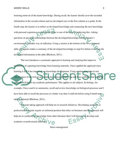 Added skills: Cornell note taking, Stress management, Rehearsal strategies