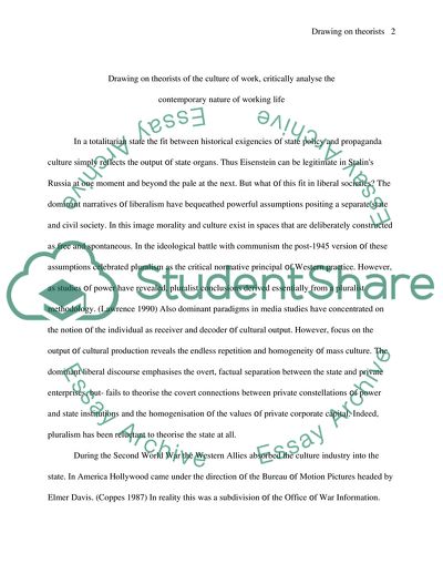 Drawing on Theorists of the Culture of Work