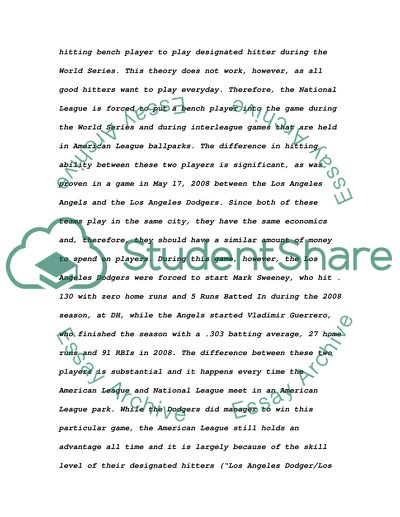 An Argument for Banning the use of the Designated Hitter in Baseball