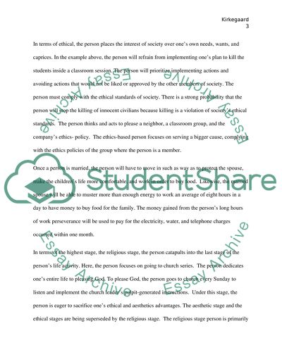 Role of Kierkegaards Aesthetic, Ethical, and Religious Stages in a Persons Earthly Sojourn