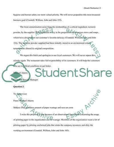 Response to the Food Contamination Incidence