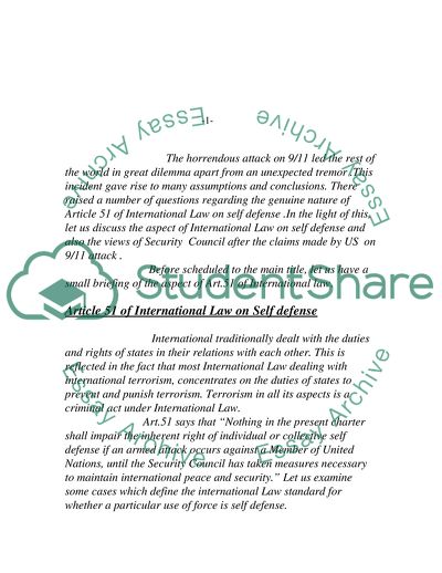 The International Law on Self-defence after 11 September