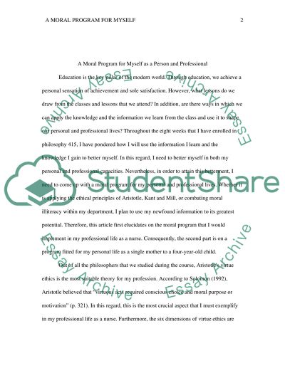 A Moral Program for Myself as a Person and as a Professional