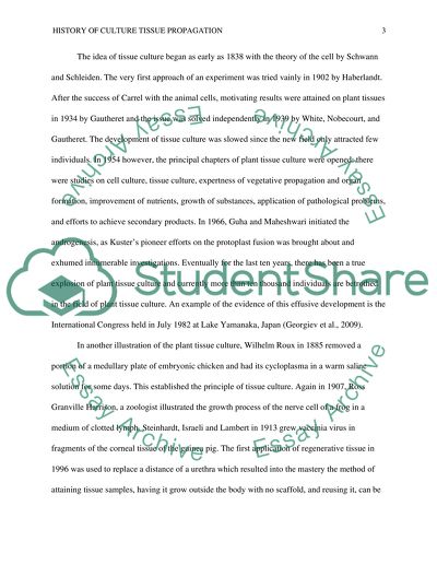 History of Culture tissue propagation