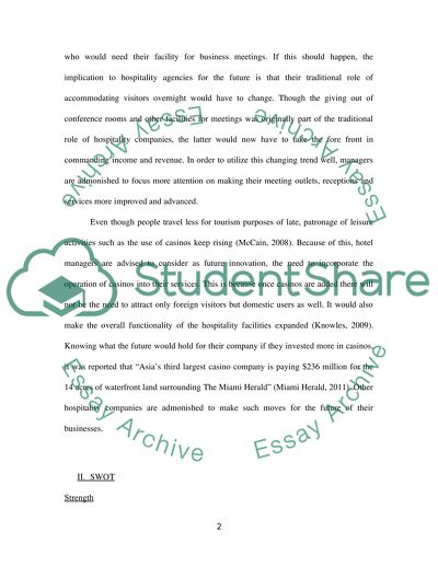 Hospitality Industry Swott