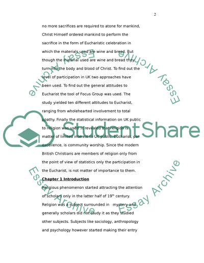 The Form and Function of The Eucharist in Modern, British Christianity