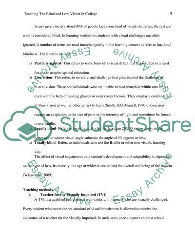 Teaching The Blind and Low Vision in College