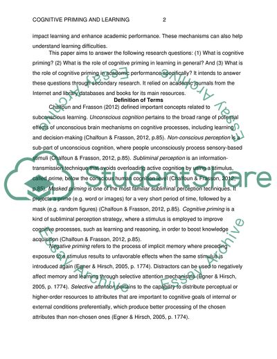 Cognitive Priming and its Role in Learning and Academic Performance
