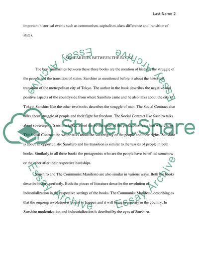 Difference and similarities between sanshiro and social contract/communist manifesto