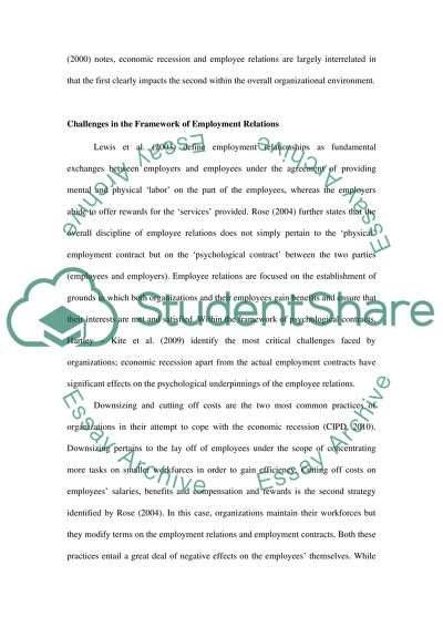 Employee Relations in Economic Recession and Post-Recession Periods