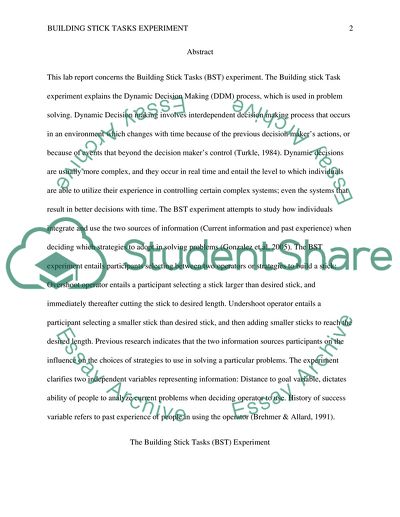 Building Stick Tasks Experiment