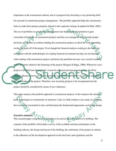 Analysis of the Portfolio Approach in Construction Projects