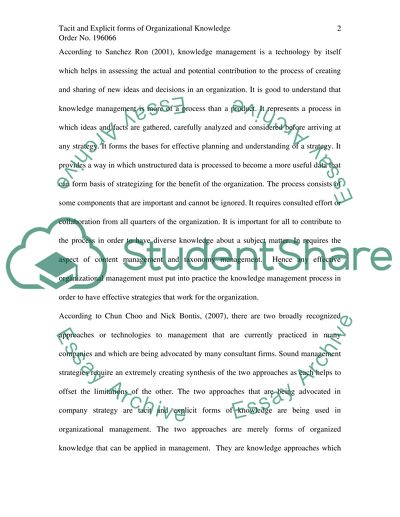 Tacit and Explicit forms of Organizational Knowledge