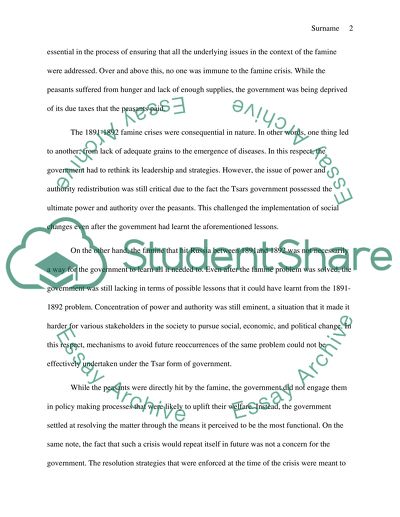 What lessons could the Tsars government have learnt from 1891-1892 but have not