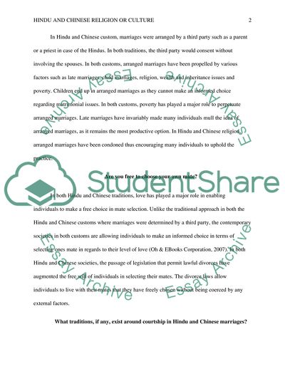 Marriage Customs in Hindu and Chinese Religion or Culture