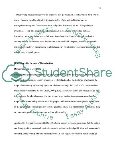 Is Development Best Achieved by Being For, or Against, Globalization