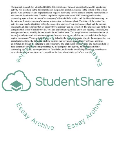 Steps for Implementing Activity-Based Costing