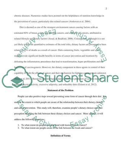 The Relationship between Dietary Choices and Cancer Prevention among College Students