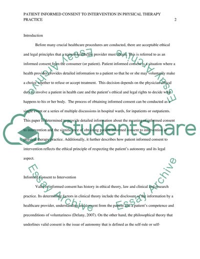 Patient Informed Consent to Intervention in Physical Therapy Practice