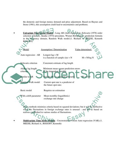 Models for Forecasting Exchange Rates