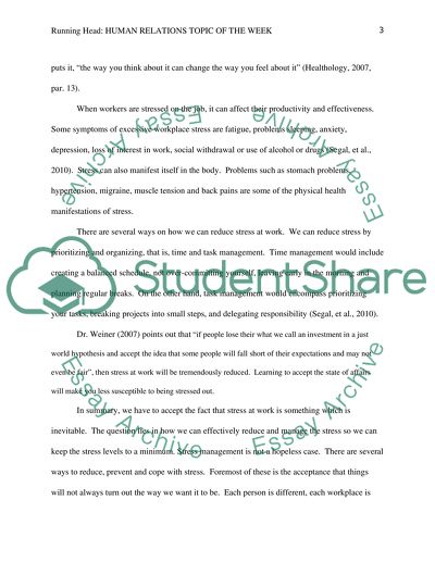 Human Relations topic of the week-Evaluate Techniques for Coping with Job Stress