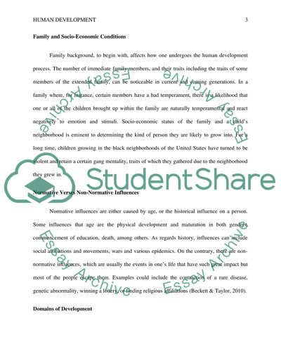 Human Development under the Various Domains