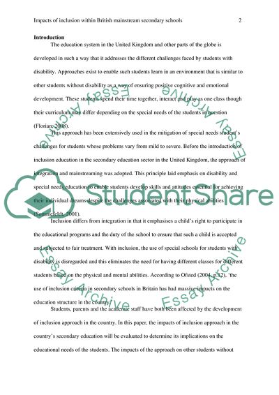 Impacts of Inclusion within British Mainstream Secondary Schools
