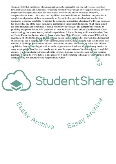 Managing capability of Ford Motor Company