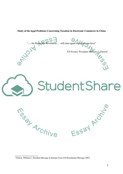 Study of the Legal Problems Concerning Taxation in Electronic Commerce in China