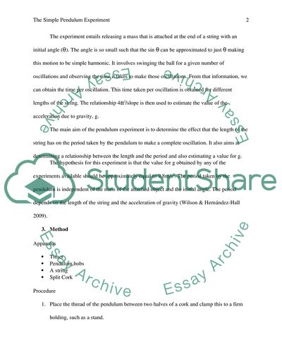 Estimation of the value of gravitational acceleration g based on measurements from a simple pendulum