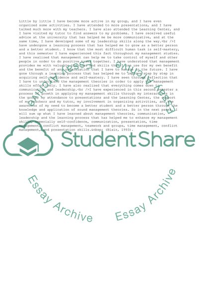 Reflection on Management Theories, and Learning Process