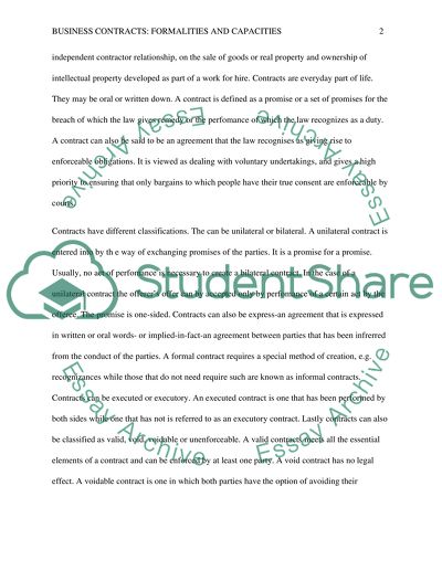 Business Contracts - Formalities and Capacities