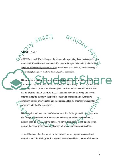 The entry strategy mode for NEXT to Expand into China