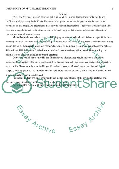 One Flew Over the Cuckoos Nest as an Evidence of Inhumanity of Psychiatric Treatment