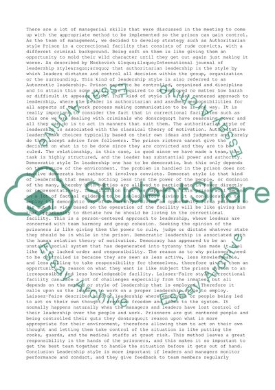 Leadership Styles Approach in Prison