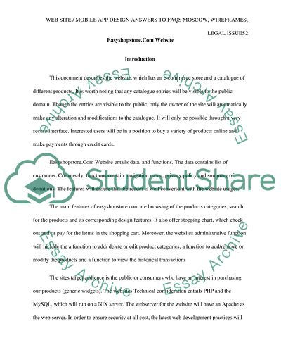 Web site / Mobile app design Answers to FAQs MoSCoW, Wireframes, Legal Issues